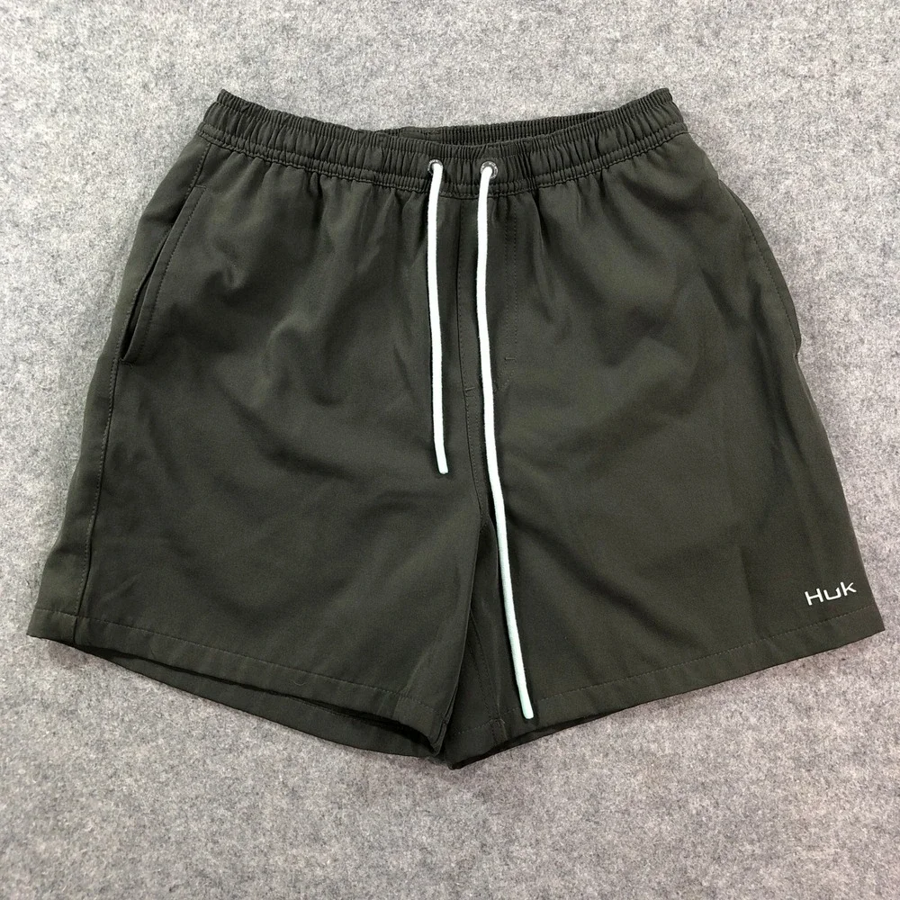 Huk Mens Volley Swim Shorts S Gray Stretch Cargo Pocket Drawstring 5